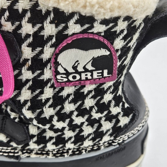 Sorel Houndstooth Black White Tivoli Waterproof Ankle Winter Snow Boot Size 7 - Picture 2 of 9